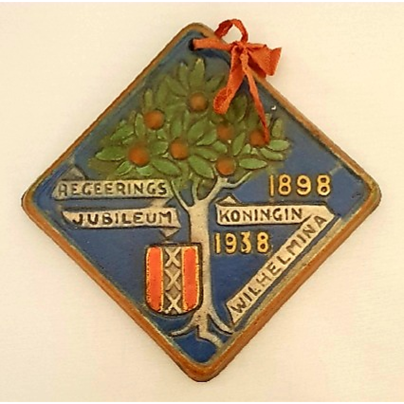 Cloisonné tegel Goedewaagen Regeerings Jubileum Wilhelmina 1898-1938